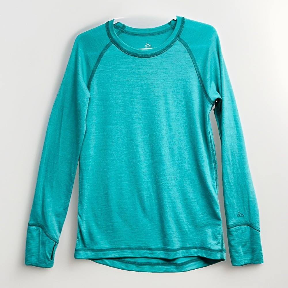 IKSPLOR Base Layer Top Kid's Sz 6-7 100% Merino Wool Teal Thumbhole Ski Winter